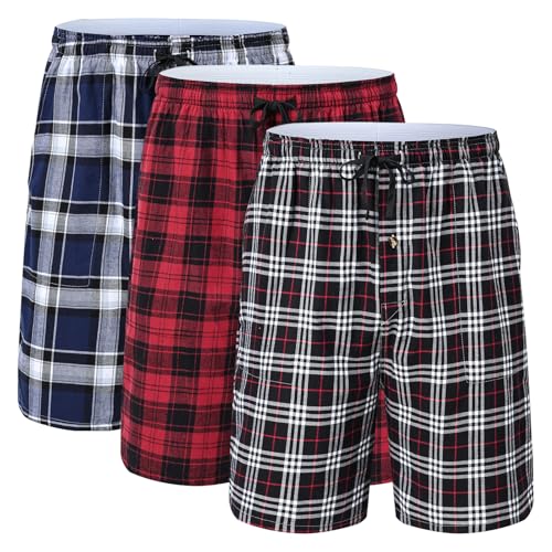 Huayuzh Schlafanzughose Herren Kurz Pyjama Baumwolle 3er Pack Kariert Schlafhose Weich Atmungsaktiv Taschen Knopfleiste 3 Pack-02 XXL von Huayuzh
