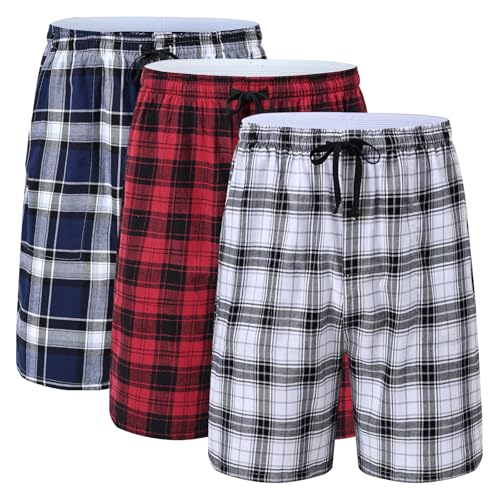 Huayuzh Schlafanzughose Herren Kurz Pyjama Baumwolle 3er Pack Kariert Schlafhose Weich Atmungsaktiv Taschen Knopfleiste 3 Pack-04 XL von Huayuzh