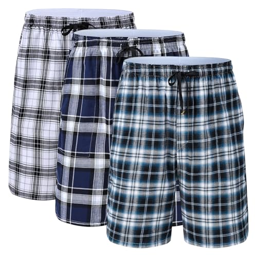 Huayuzh Schlafanzughose Herren Kurz Pyjama Baumwolle 3er Pack Kariert Schlafhose Weich Atmungsaktiv Taschen Knopfleiste 3 Pack-06 2XL von Huayuzh