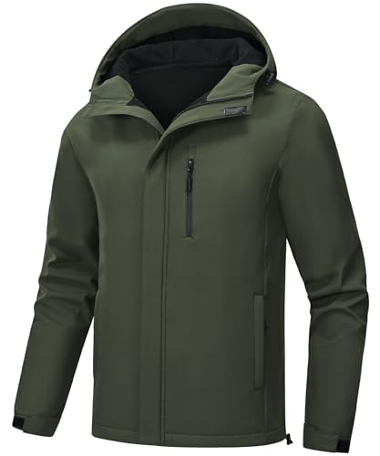 Huayuzh Softshelljacke für Herren Winterjacke Wasserdicht Winddicht Warme Fleece Gefüttert Regenjacke Wandern Camping Army Green L von Huayuzh