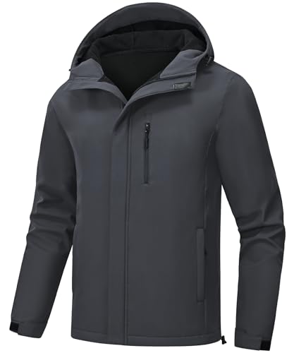 Huayuzh Softshelljacke für Herren Winterjacke Wasserdicht Winddicht Warme Fleece Gefüttert Regenjacke Wandern Camping Grau S von Huayuzh