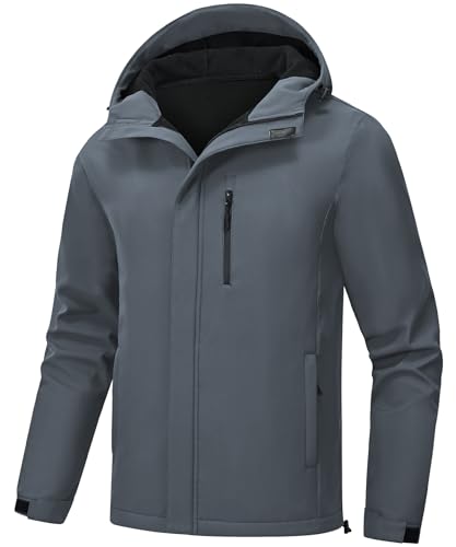 Huayuzh Softshelljacke für Herren Winterjacke Wasserdicht Winddicht Warme Fleece Gefüttert Regenjacke Wandern Camping Mittelgraublau M von Huayuzh