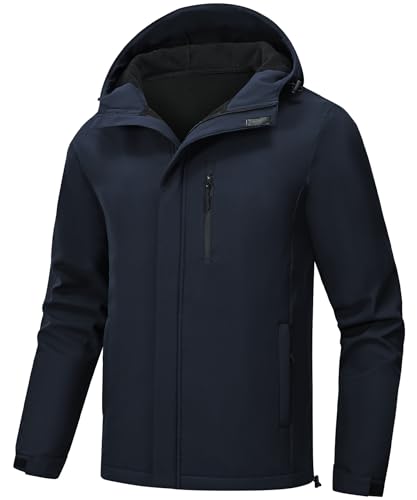 Huayuzh Softshelljacke für Herren Winterjacke Wasserdicht Winddicht Warme Fleece Gefüttert Regenjacke Wandern Camping Navy Blue XXL von Huayuzh