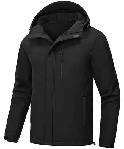 Huayuzh Softshelljacke für Herren Winterjacke Wasserdicht Winddicht Warme Fleece Gefüttert Regenjacke Wandern Camping Schwarz M von Huayuzh