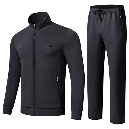 Huayuzh Trainingsanzug Herren 2 Piece Trainingsanzug Set Sportanzug Reißverschlusstasche Jogging Fitness Gym Hausanzug Dunkelgrau L von Huayuzh