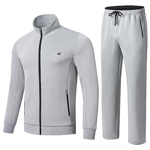 Huayuzh Trainingsanzug Herren 2 Piece Trainingsanzug Set Sportanzug Reißverschlusstasche Jogging Fitness Gym Hausanzug Dunkelgrau XXXL von Huayuzh