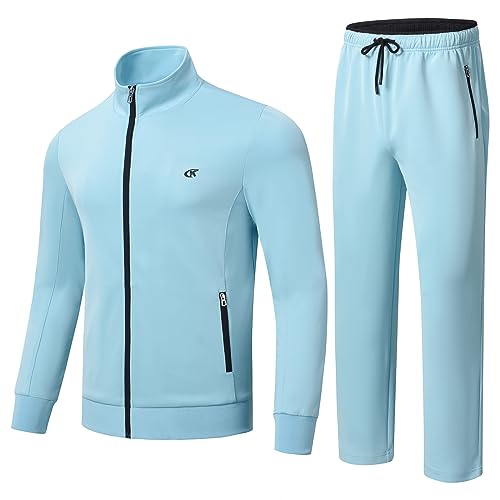 Huayuzh Trainingsanzug Herren 2 Piece Trainingsanzug Set Sportanzug Reißverschlusstasche Jogging Fitness Gym Hausanzug Graublau XXL von Huayuzh