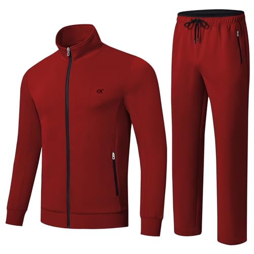 Huayuzh Trainingsanzug Herren 2 Piece Trainingsanzug Set Sportanzug Reißverschlusstasche Jogging Fitness Gym Hausanzug Rot 2XL von Huayuzh