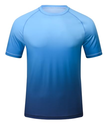 Huayuzh UV Shirt Herren Rashguard UPF 50+ Schnelltrocknend Leicht Atmungsaktiv Schwimm T-Shirt Surfen Wandern Top Blau Verlaufsfarbe L von Huayuzh