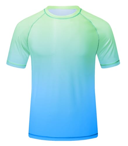 Huayuzh UV Shirt Herren Rashguard T-Shirt UPF 50+ Schnelltrocknend Leicht Atmungsaktiv Schwimm Surfen Wandern Top Blaue Farbe Verlaufsfarbe 2XL von Huayuzh
