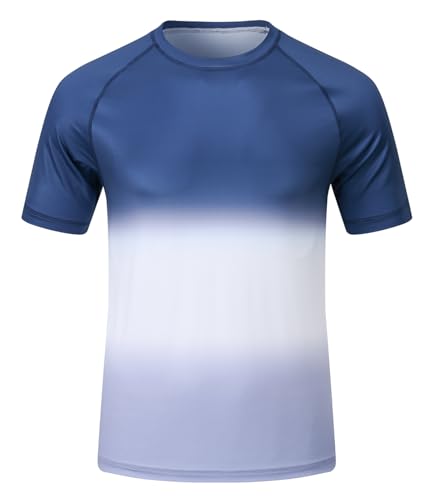 Huayuzh UV Shirt Herren Rashguard T-Shirt Schwimm Shirt UPF 50+ Schnelltrocknend Leicht Atmungsaktiv Surfen Wandern Top Dunkelblau Verlaufsfarbe L von Huayuzh