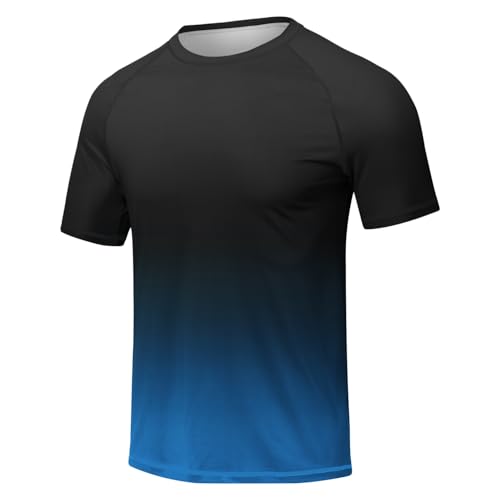 Huayuzh UV Shirt Herren Rashguard T-Shirt UPF 50+ Schnelltrocknend Leicht Atmungsaktiv Schwimm Surfen Wandern Top Verlaufsfarbe Blau XXL von Huayuzh