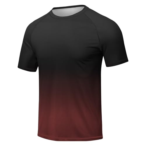 Huayuzh UV Shirt Herren Rashguard UPF 50+ Schnelltrocknend Leicht Atmungsaktiv Schwimm T-Shirt Surfen Wandern Top Verlaufsfarbe Rot XL von Huayuzh