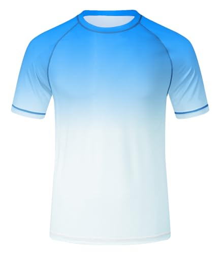Huayuzh UV Herren Rashguard T-Shirt UPF 50+ Schnelltrocknend Leicht Atmungsaktiv Schwimm Surfen Wandern Top Verlaufsfarbe Weiß M von Huayuzh