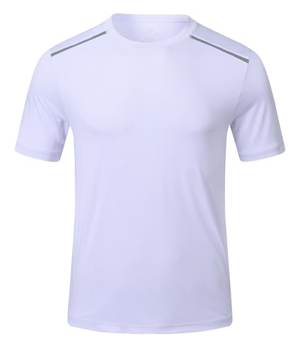 Huayuzh UV Shirt Herren Rashguard T-Shirt Schwimm Shirt UPF 50+ Schnelltrocknend Leicht Atmungsaktiv Surfen Wandern Top Weiß XXXL von Huayuzh