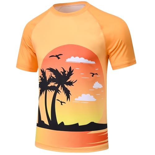 Huayuzh Uv Shirt Herren Rashguard Badeshirts UPF 50+ Schnelltrocknend Leicht Atmungsaktiv Surfen Wandern Schwimm Tshirt Sonnenuntergang XXL von Huayuzh