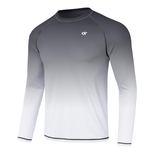 Huayuzh Rashguard UV Shirt Herren Langarmshirt Schwimm Tshirt Schnelltrocknend Atmungsaktiv Surfen Angeln Wandern Top Verlaufsfarbe Weiß 2XL von Huayuzh