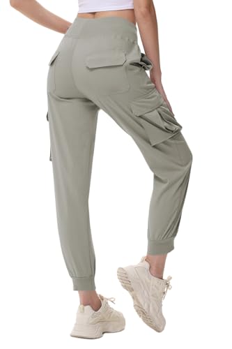 Huayuzh Wanderhose Damen Cargohose Lang Hosen Leichter Schnelltrocknende Jogginghose Freizeithose Outdoorhose mit Kordelzug Grau Khaki 3XL von Huayuzh