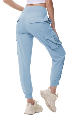 Huayuzh Wanderhose Damen Cargohose Lang Hosen Leichter Schnelltrocknende Jogginghose Freizeithose Outdoorhose mit Kordelzug Hellblau XXXL von Huayuzh