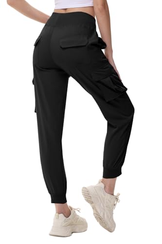 Huayuzh Wanderhose Damen Cargohose Lang Hosen Leichter Schnelltrocknende Jogginghose Freizeithose Outdoorhose mit Kordelzug Schwarz XXL von Huayuzh