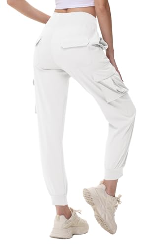 Huayuzh Wanderhose Damen Cargohose Lang Hosen Leichter Schnelltrocknende Jogginghose Freizeithose Outdoorhose mit Kordelzug Weiß XL von Huayuzh