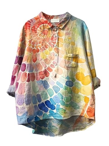 HuazomeeHZM Damen Umlegeband Langarm Knöpfe Hemd Oktopus Fisch Streifen Blumen 3D-Druck Frühling Herbst Halbe Strickjacke Bluse Tops von HuazomeeHZM