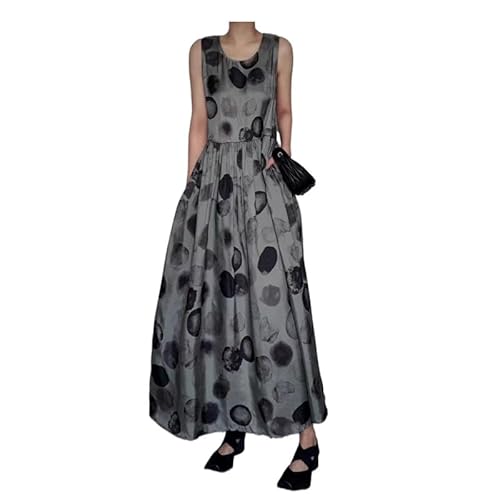 HuazomeeHZM Damenmode Einteiler Midikleider Streifen Kontrast Bedruckt Rundhalsausschnitt Urlaub Strand Sommer Ärmelloses Pullover Kleid von HuazomeeHZM