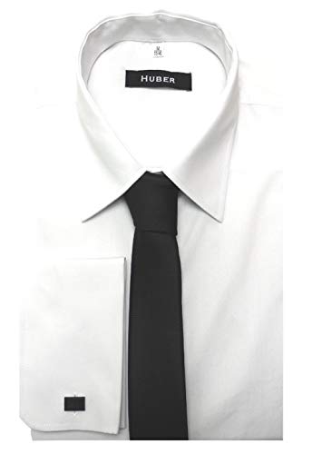 Huber Umschlag Manschettenhemd Weiss mit Krawatte schwarz u. Mansch.knopf XL von Huber Hemden
