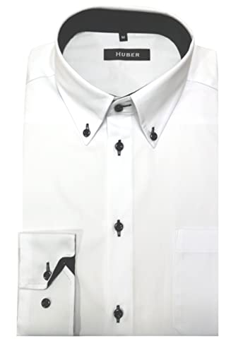 Herren Hemd Button-down Langarm Weiss-schwarz XXL von HUBER