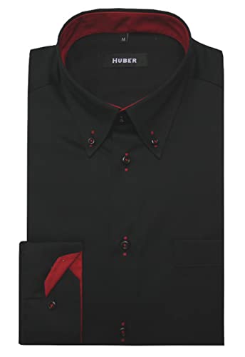 HUBER Button-down-Hemd schwarz-rot 3XL von HUBER