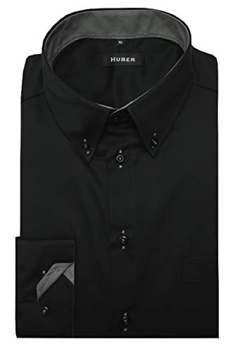 Huber Hemden Herren Hemd Button-down-Kragen Langarm schwarz-grau XL von Huber Hemden