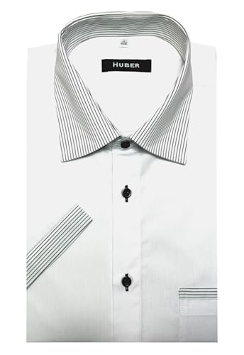 Huber Hemden Kurzarm Weiss mit Kentkragen und Kontrast 5XL von HUBER