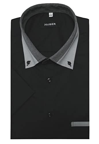 Huber Hemden Kurzarm mit Kentkragen schwarz Kontrast grau XXL von Huber Hemden