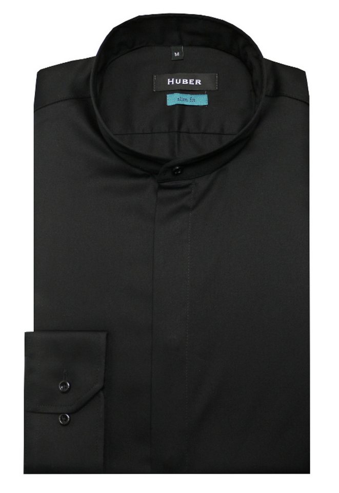 Huber Hemden Langarmhemd HU-0328 Slim Fit tailliert-körpernahe Form Stehkragen, Verdeckte Leiste von Huber Hemden