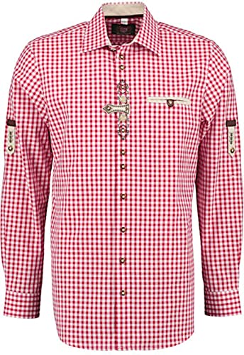 HUBER Trachtenhemd rot-weiß kariert mit Stickerei XL von HUBER