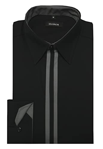 Huber Hemden verdeckte Knopfleiste schwarz Kontrast grau XL von Huber Hemden