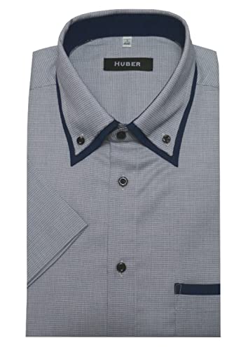 Huber Herren Kurzarmhemd Button-down Druck blau-Weiss L von Huber Hemden