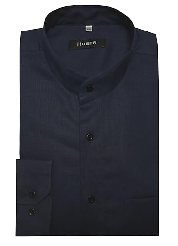 Huber Herren Langarm Leinenhemd mit Stehkragen nachhaltige Naturfaser dunkelblau XXL von Huber Hemden