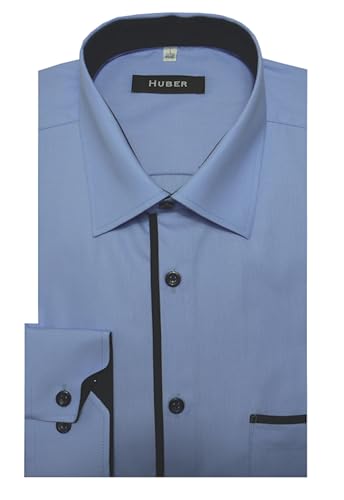 Huber Herren Patch Hemd Langarm hellblau mit Kontrast Marine XL von Huber Hemden