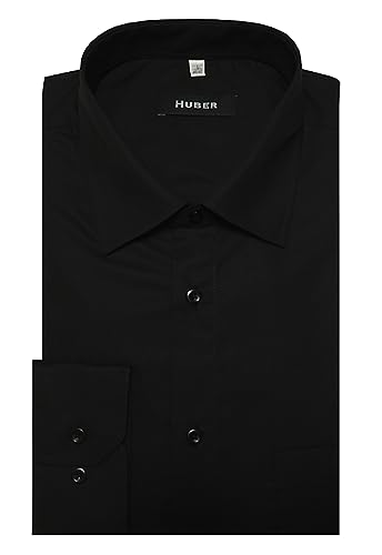 HUBER Kentkragenhemd Baumwolle Langarm schwarz 6XL von HUBER