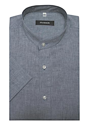 Huber Kurzarmhemd Stehkragen Leinen Jeansblau 3XL von Huber Hemden