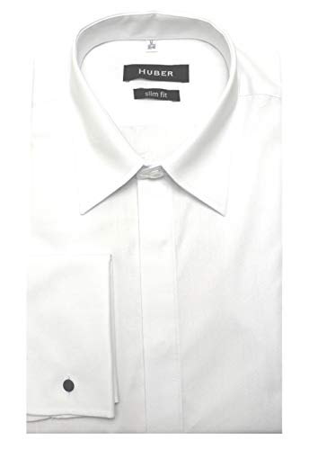 HUBER Slim Fit Herren Hemd Langarm mit Umschlagmanschetten figurbetont Weiss L von HUBER