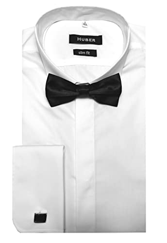 Huber Slim Fit Herren Smokinghemd Langarm Weiss inkl. Fliege schwarz u. Manschettenknöpfe XL von Huber Hemden