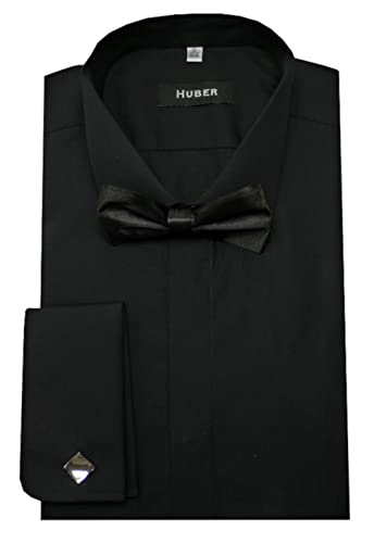 Huber Slim Fit Herren Smokinghemd Flügelkragen schwarz inkl. Fliege schwarz u. Manschettenknöpfe L von Huber Hemden