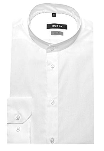 HUBER Slim Fit Herren Stehkragenhemd Langarm figurbetont Weiss L von HUBER
