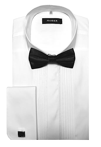 HUBER Herren Smokinghemd mit Plissee Langarm weiss inkl. Fliege schwarz u. Manschettenknöpfe XL von HUBER