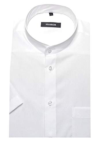 HUBER Herren Stehkragenhemd Kurzarm Baumwolle weiß XXL von HUBER