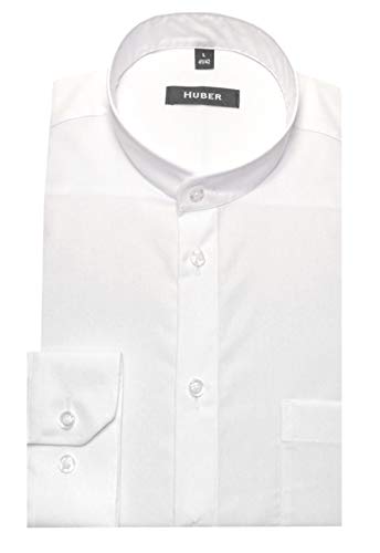 Huber Stehkragenhemd Langarm 100% Baumwolle weiß XL von Huber Hemden