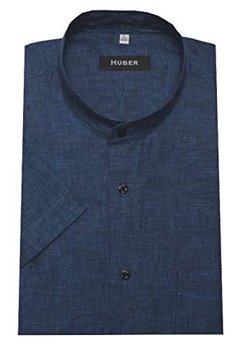 Huber Kurzarmhemd Stehkragen Leinen blau 3XL von Huber Hemden