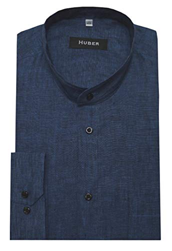 Huber Stehkragenhemd Leinen blau 4XL von Huber Hemden